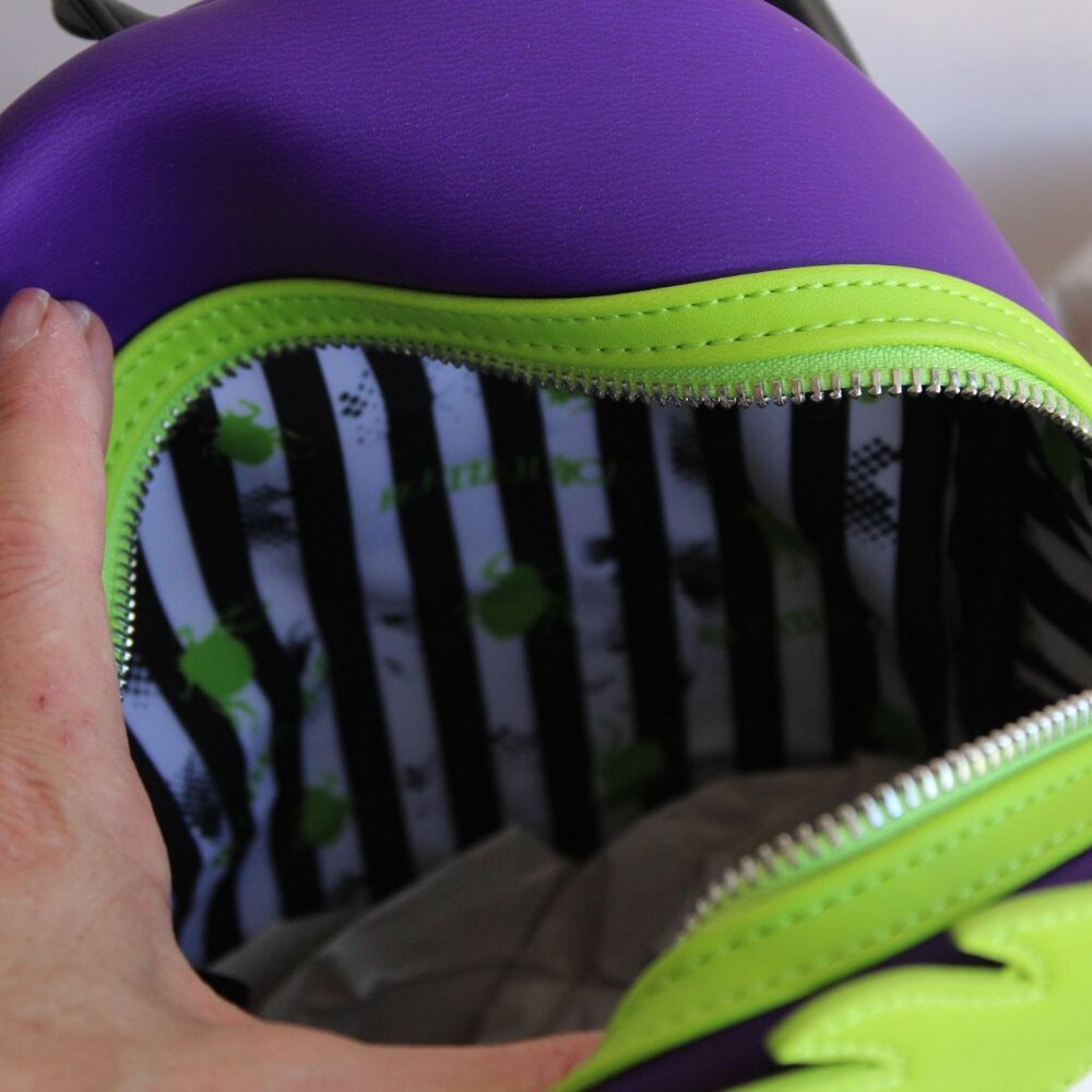 Loungefly Beetlejuice Backpack, New With Tags, Green and Purple, Pockets - Picture 11 of 12